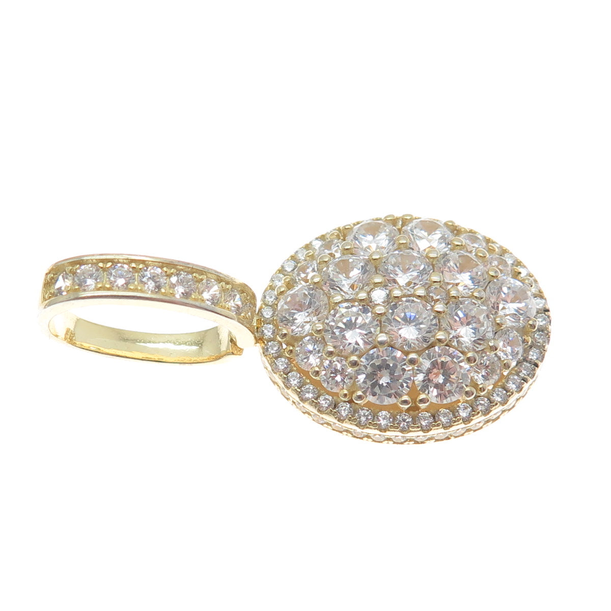 DESIGNS BY YAGI 925 Sterling Gold Plated Round-Cut Shaped C Z Sparkle Pendant