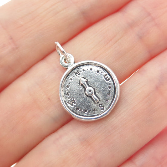 SUNWEST 925 Sterling Silver Vintage Compass Minimalist Charm Pendant