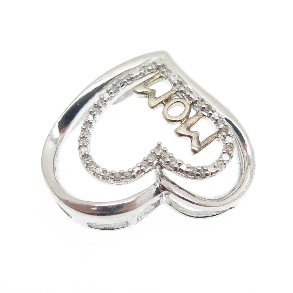 JANE SAYMOUR 925 Sterling Silver Real Diamond "Mom" Heart Pendant