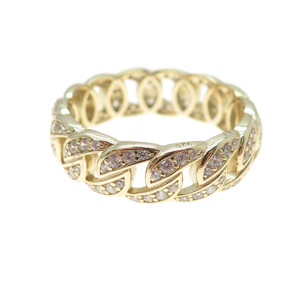 LER JEWELS Sterling Silver Gold Plated Round-Cut C Z Curb Band Ring Size 12.5