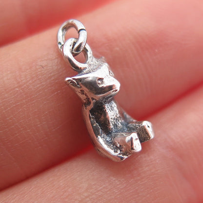 835 Silver Vintage Bear Oxidized Minimalist 3D Charm Pendant