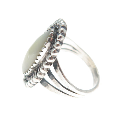 Old Pawn Sterling Silver Vintage Mother-of-Pearl Beaded Oxidized Ring Size 6.25