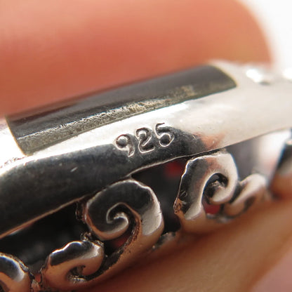 925 Sterling Silver Vintage Real Mother-of-Pearl Ornate Pendant