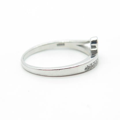 925 Sterling Silver White C Z Shark Fin Half-Eternity Stackable Ring Size 7