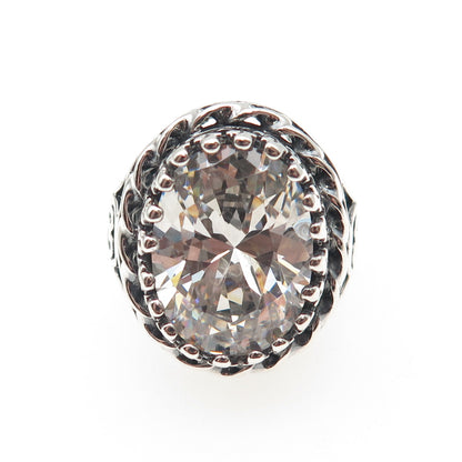 CLYDE DUNEIER 925 Sterling Silver Vintage Oval-Cut C Z Oxidized Ring Size 6.5