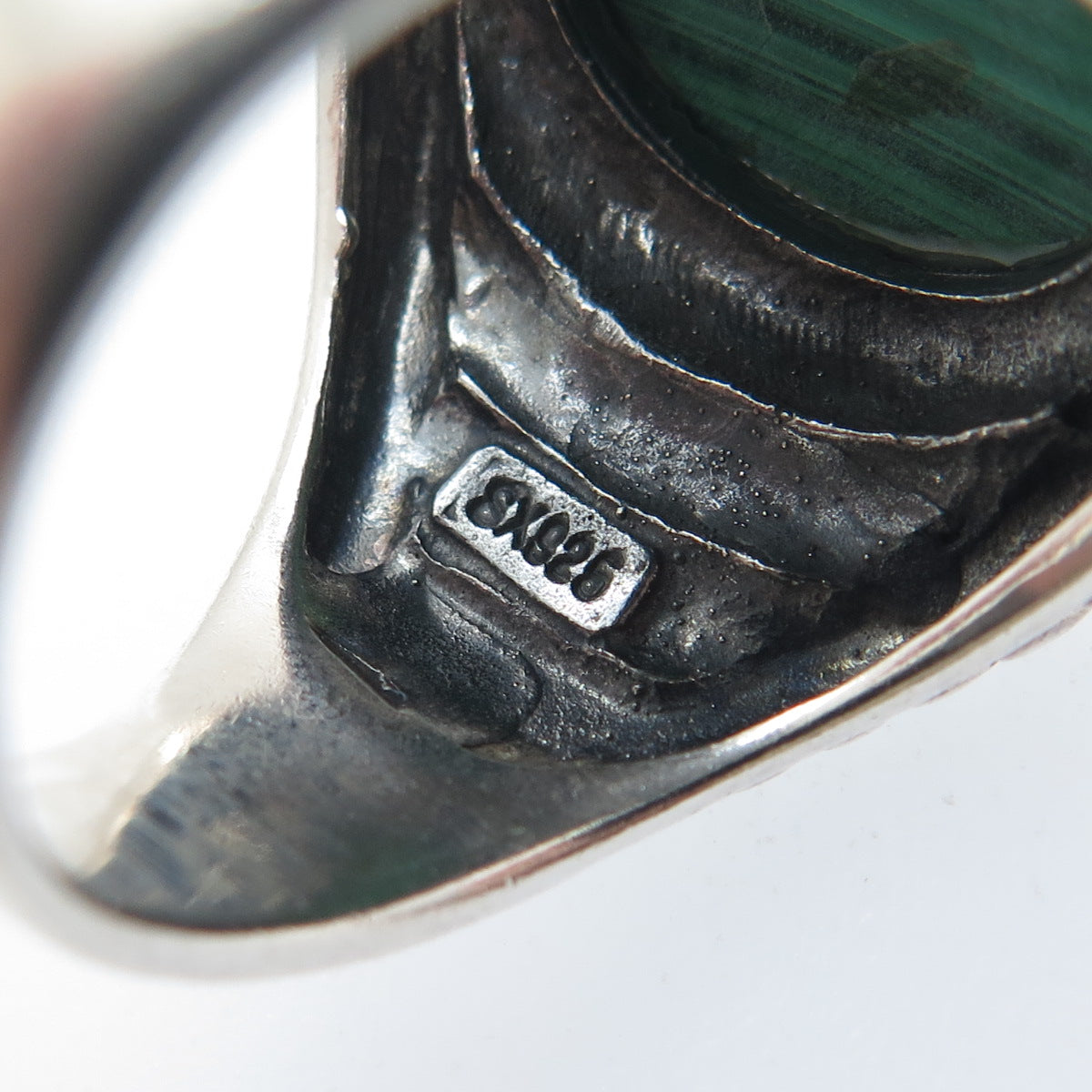 SX SALLY C Sterling Silver Vintage Malachite Modernist Oxidized Ring Size 9.25