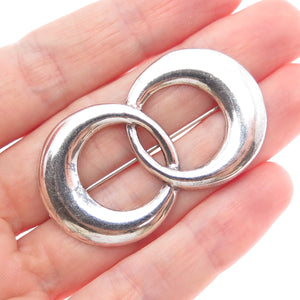 925 Sterling Silver Vintage Interlocked Eternity Oxidized Pin Brooch