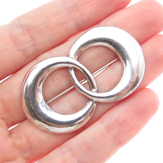 925 Sterling Silver Vintage Interlocked Eternity Oxidized Pin Brooch
