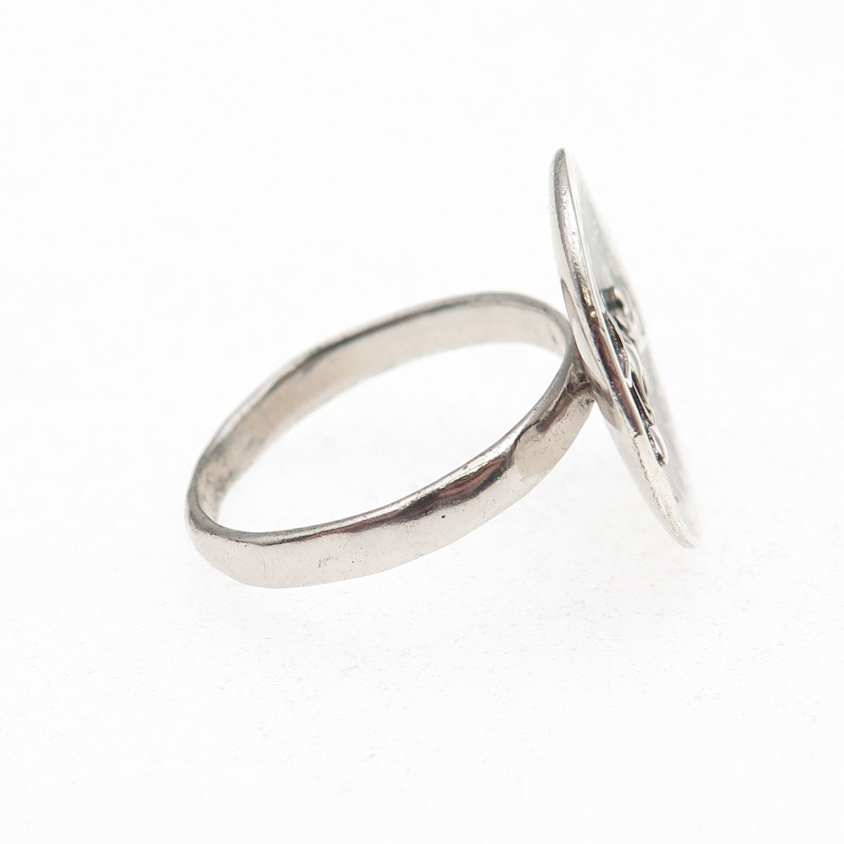 925 Sterling Silver Vintage Love Disc Ring Size 8.25