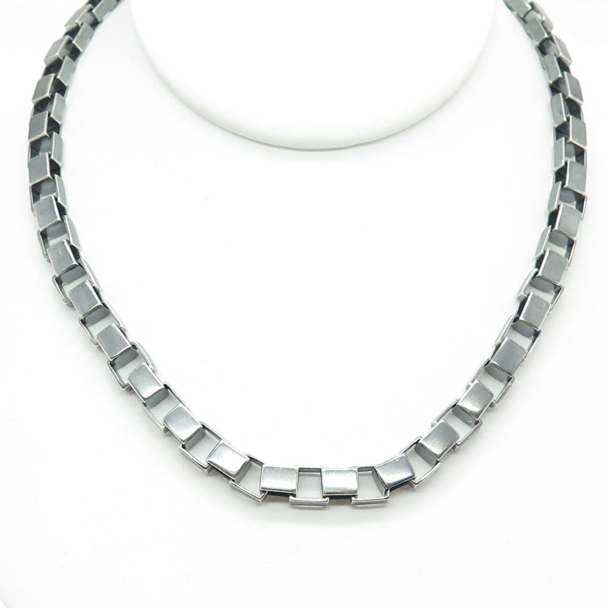 COACH 925 Sterling Silver Vintage Large Box Chain Oxidized Necklace 16"