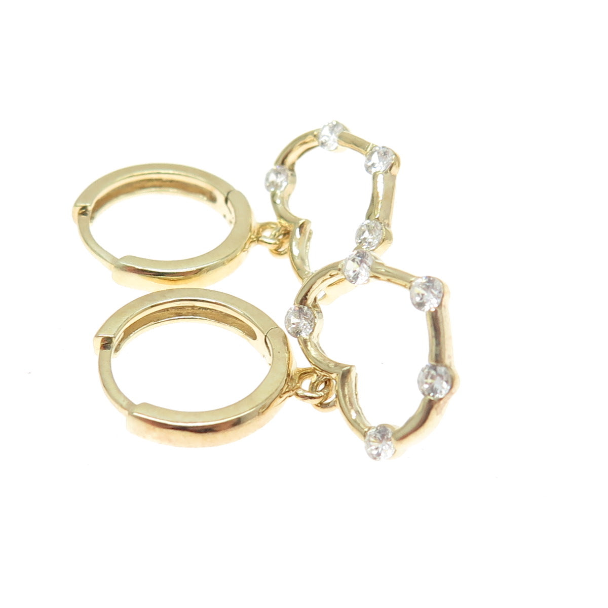 925 Sterling Silver Gold Plated Round-Cut Shaped C Z Open Heart Huggie Earrings