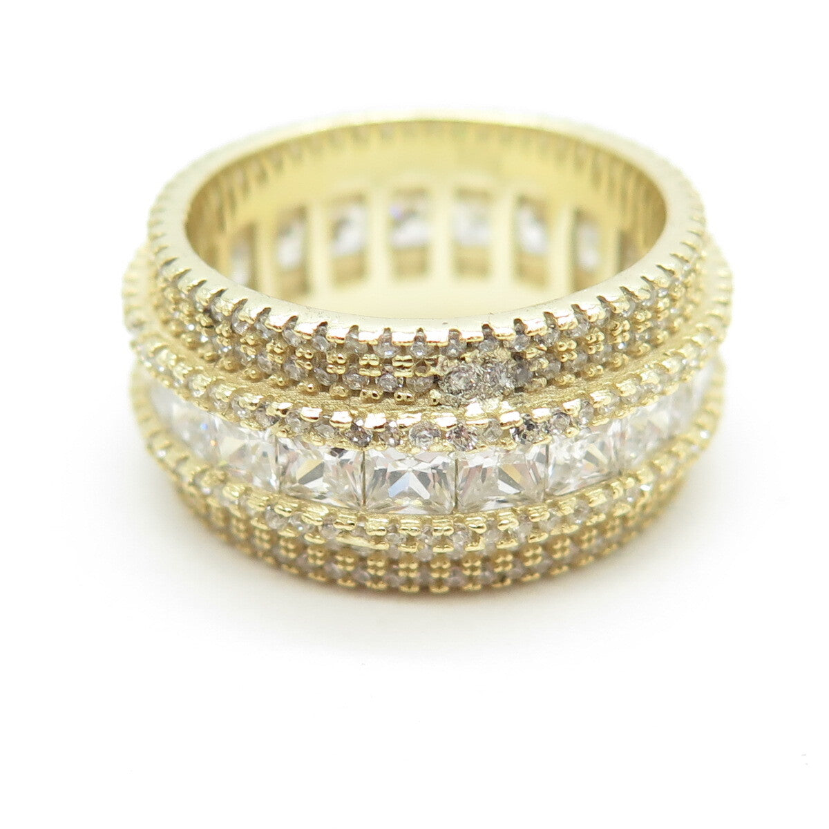925 Sterling Silver Gold Plated Multi-C Z Band Ring Size 7.25