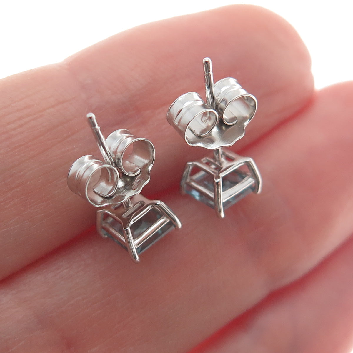 925 Sterling Silver Princess-Cut Blue C Z Stud Earrings