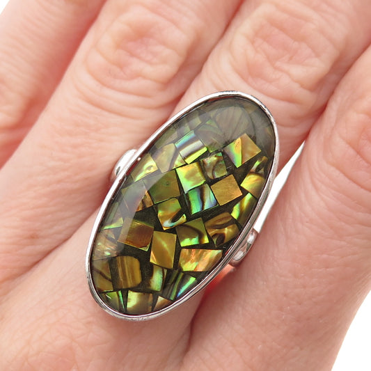 925 Sterling Silver Real Abalone Shell Inlay Ring Size 7