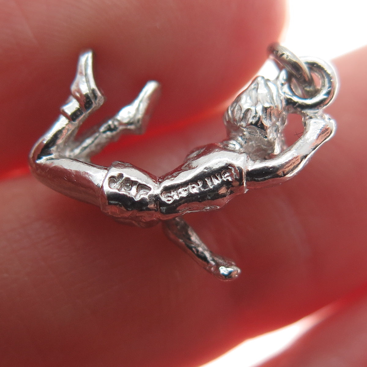 925 Sterling Silver Vintage Jumping Cheerleader Dancer Minimalist Charm Pendant