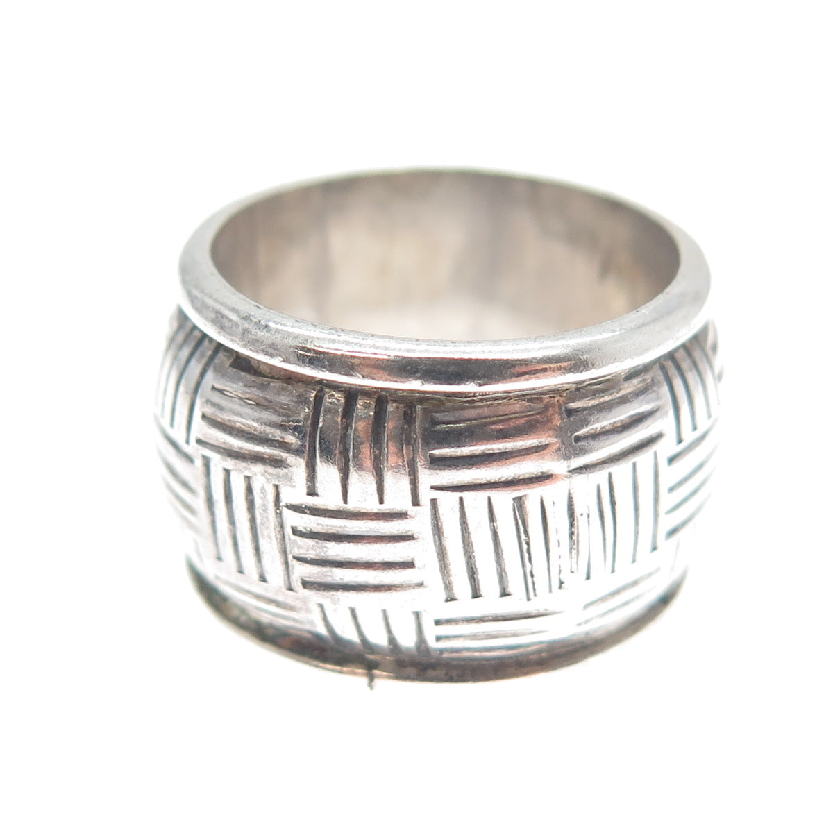 925 Sterling Silver Vintage Cigar Oxidized Wide Band Ring Size 7.5