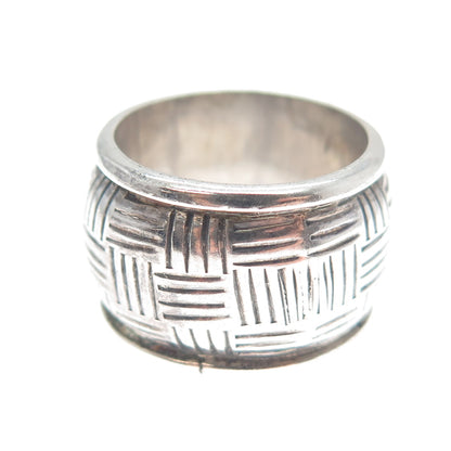 925 Sterling Silver Vintage Cigar Oxidized Wide Band Ring Size 7.5