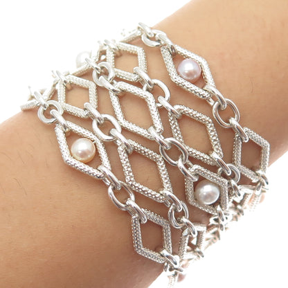CHARLES KRYPELL 14K White Gold Sterling Silver Vintage Real Pearl Bracelet 6.5"
