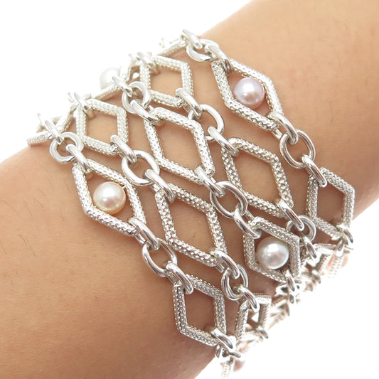 CHARLES KRYPELL 14K White Gold Sterling Silver Vintage Real Pearl Bracelet 6.5"