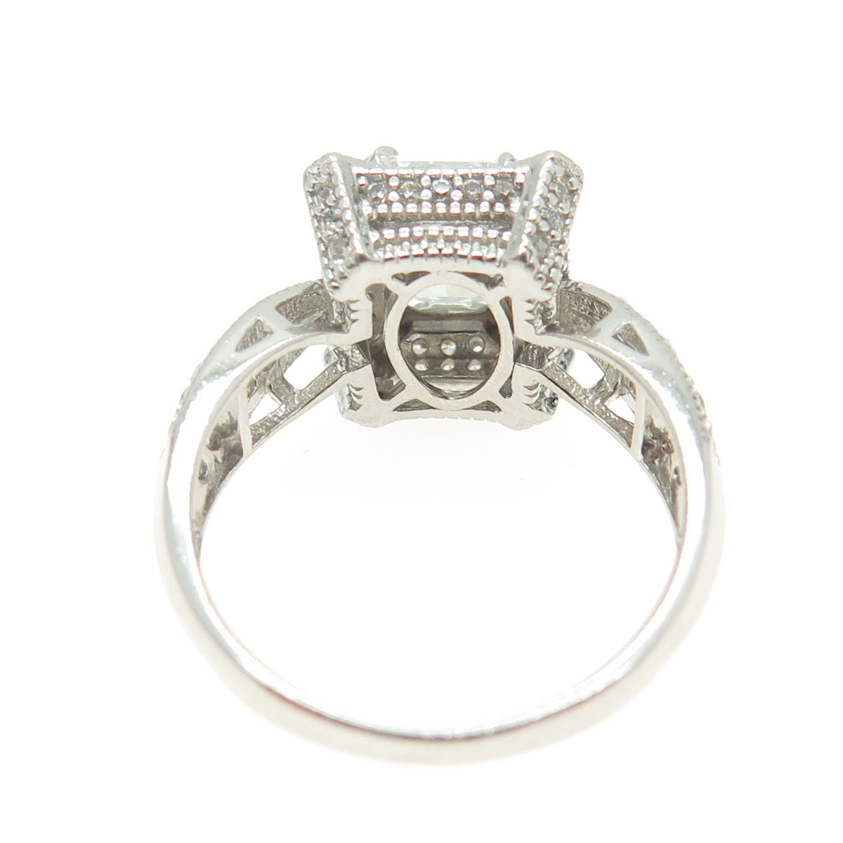 925 Sterling Silver Radiant-Cut C Z Engagement Ring Size 7.25