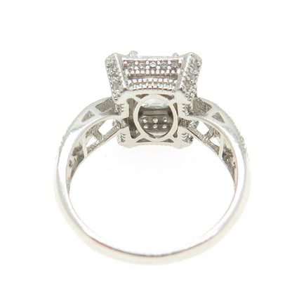 925 Sterling Silver Radiant-Cut C Z Engagement Ring Size 7.25