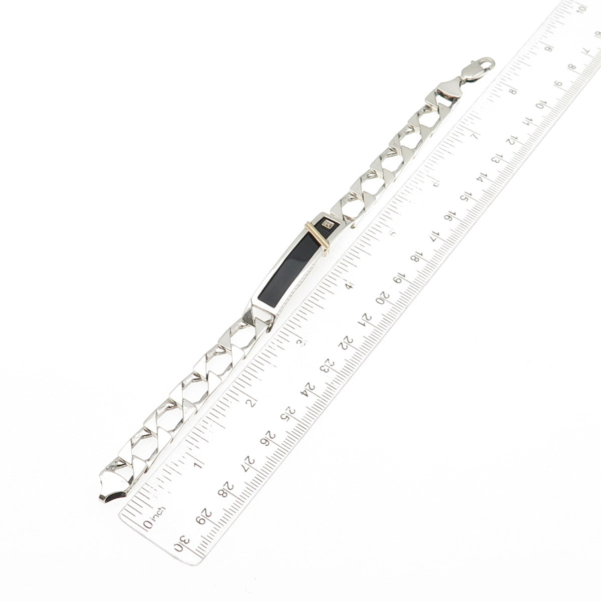 HN Heng Ngai 925 Sterling 14K Gold Vintage Real Diamond & Black Onyx Bracelet 8"