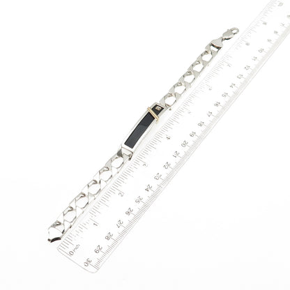 HN Heng Ngai 925 Sterling 14K Gold Vintage Real Diamond & Black Onyx Bracelet 8"