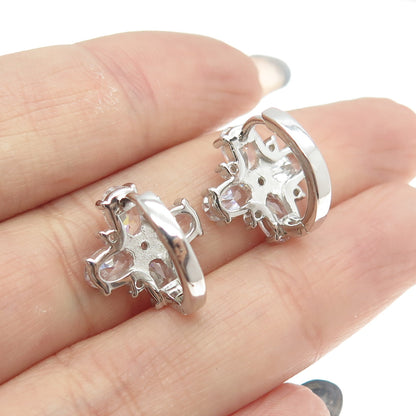 925 Sterling Silver Oval-Cut Shaped C Z Cross Huggie Earrings