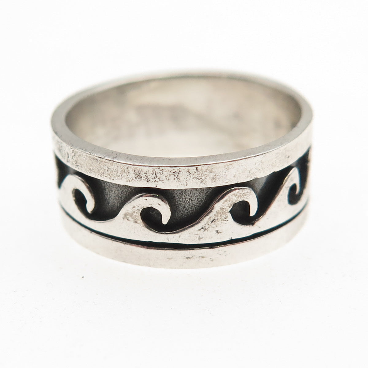 925 Sterling Silver Vintage Viking Wave Oxidized Band Ring Size 7