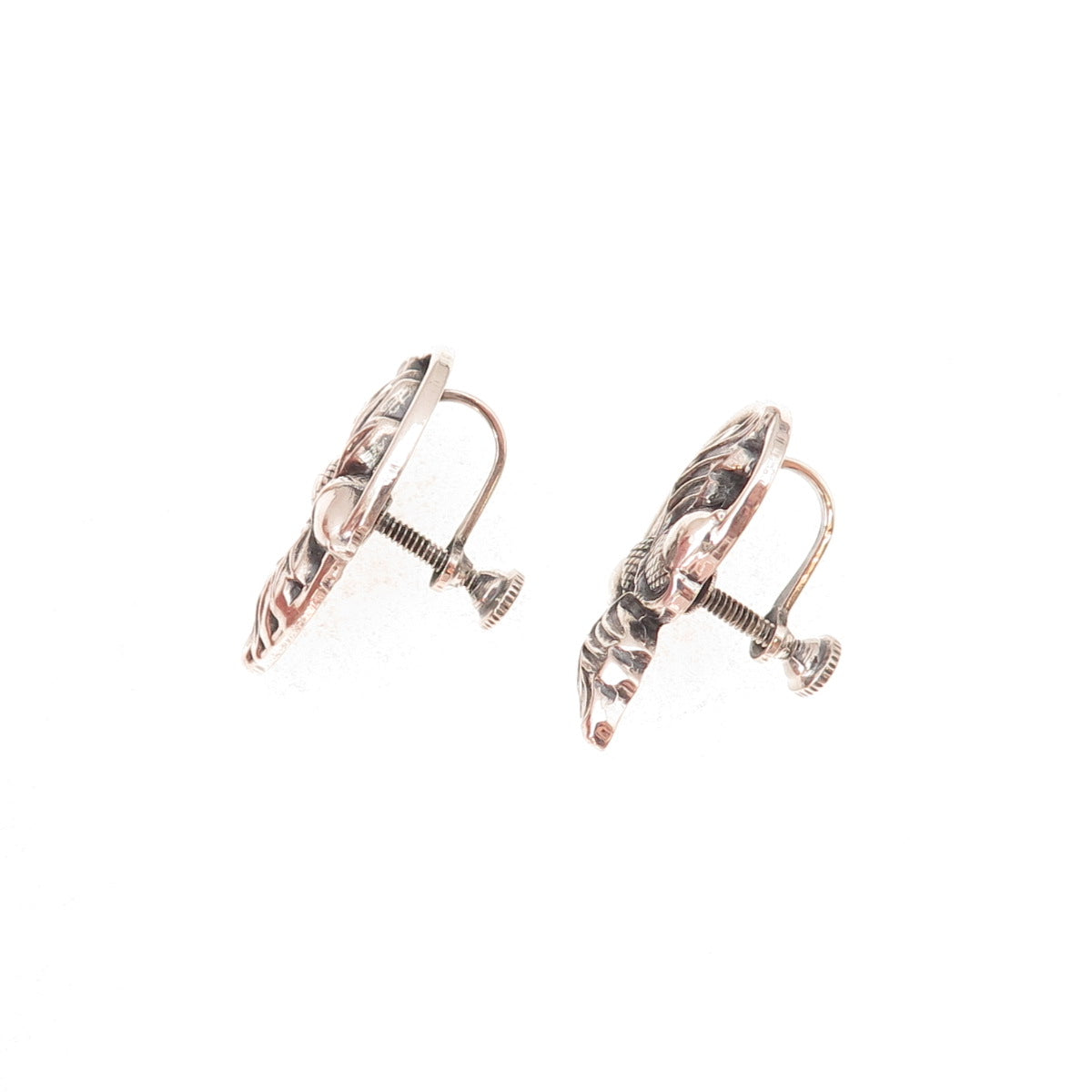 925 Sterling Silver Antique Art Deco Acorn Oxidized Screw Back Earrings