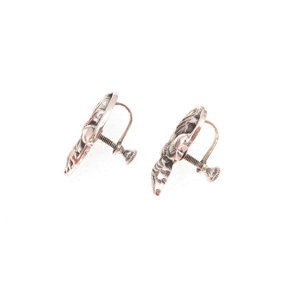 925 Sterling Silver Antique Art Deco Acorn Oxidized Screw Back Earrings