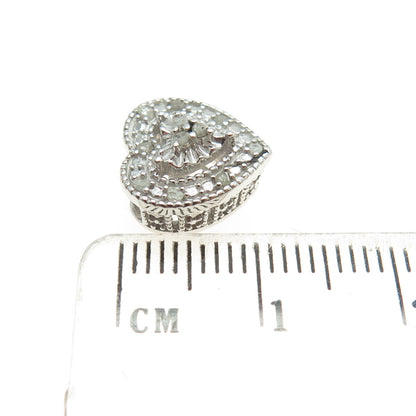 925 Sterling Silver Real Round-Cut Diamond Heart Minimalist Slide Pendant