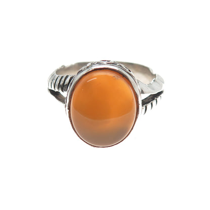925 Sterling Silver Vintage Real Agate Modernist Oxidized Ring Size 13.25