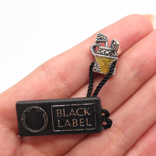 925 Sterling Silver Vintage Black Label Marcasite & Enamel Golf Clubs Pendant