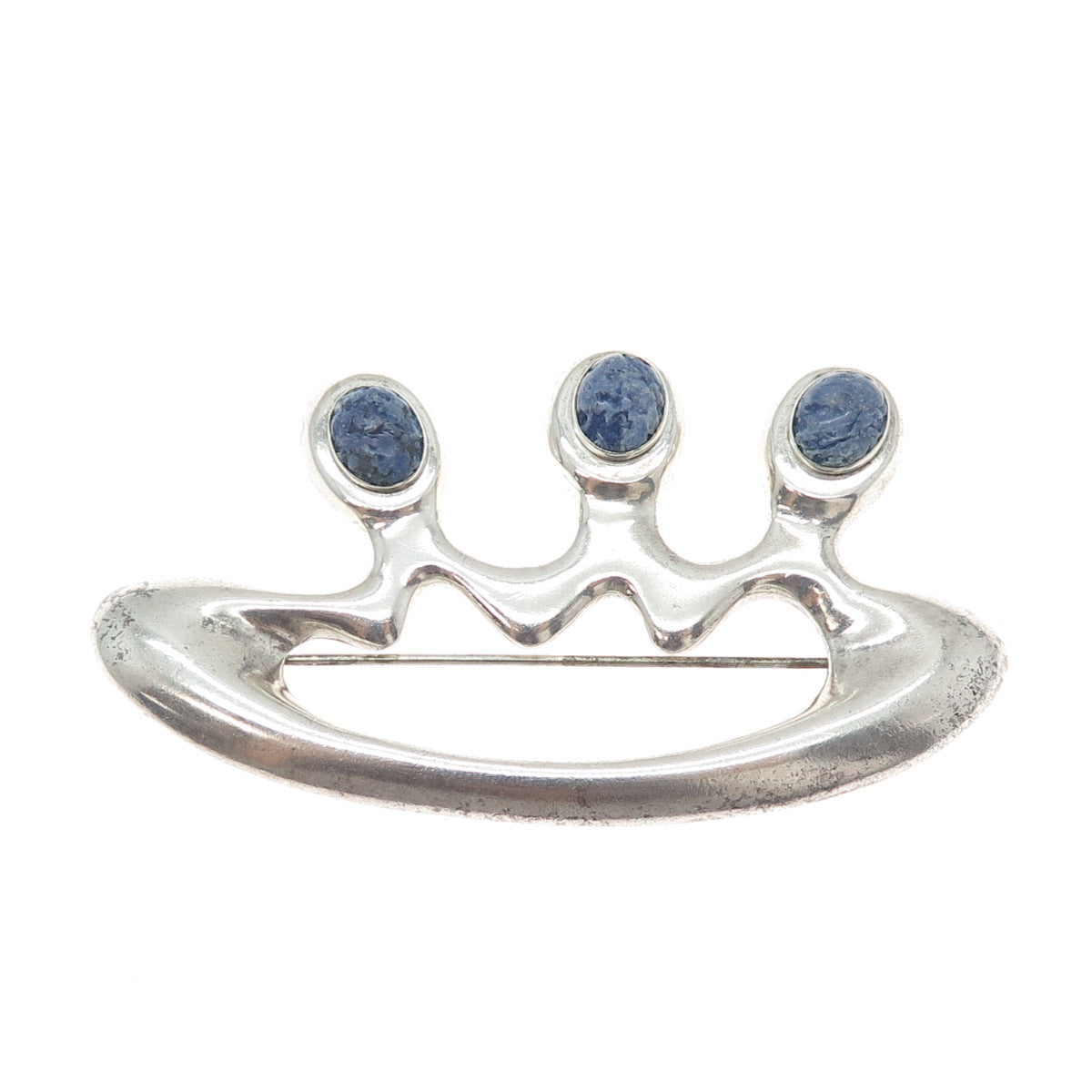 925 Sterling Silver Vintage Real Sodalite Modernist Pin Brooch