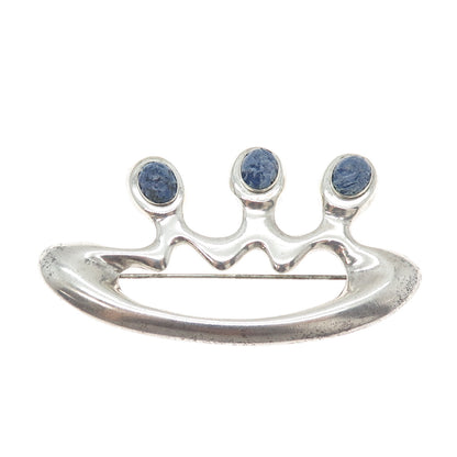 925 Sterling Silver Vintage Real Sodalite Modernist Pin Brooch
