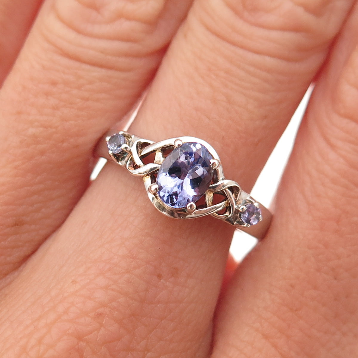 Chuck Clemency 925 Sterling Silver Real Tanzanite Heart Knot Ring Size 8.25