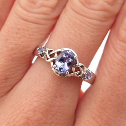 Chuck Clemency 925 Sterling Silver Real Tanzanite Heart Knot Ring Size 8.25