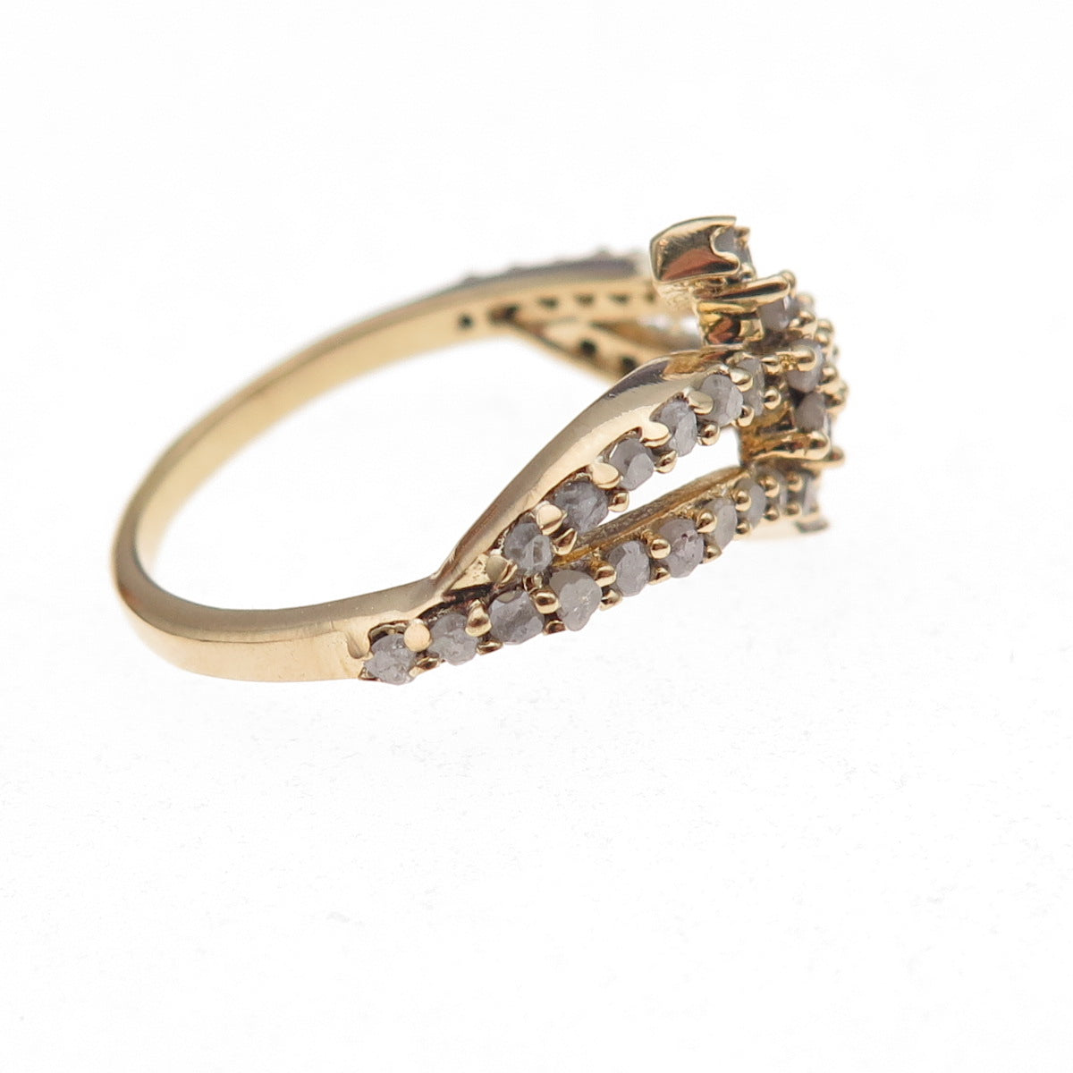925 Sterling Silver Gold Plated Real Round-Cut Diamond Bypass Ring Size 6.25