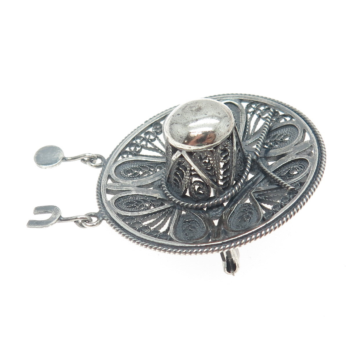 935 Silver Vintage Floral Filigree Pin Brooch