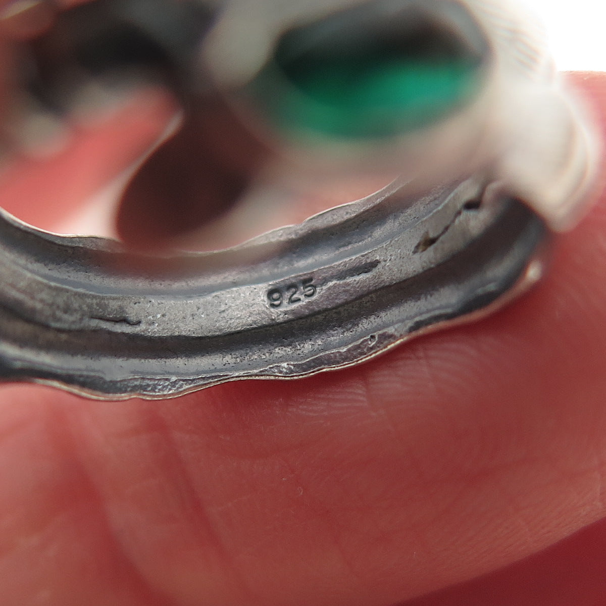 925 Sterling Silver Vintage Rhinestone Modernist Bamboo Oxidized Ring Size 5.75