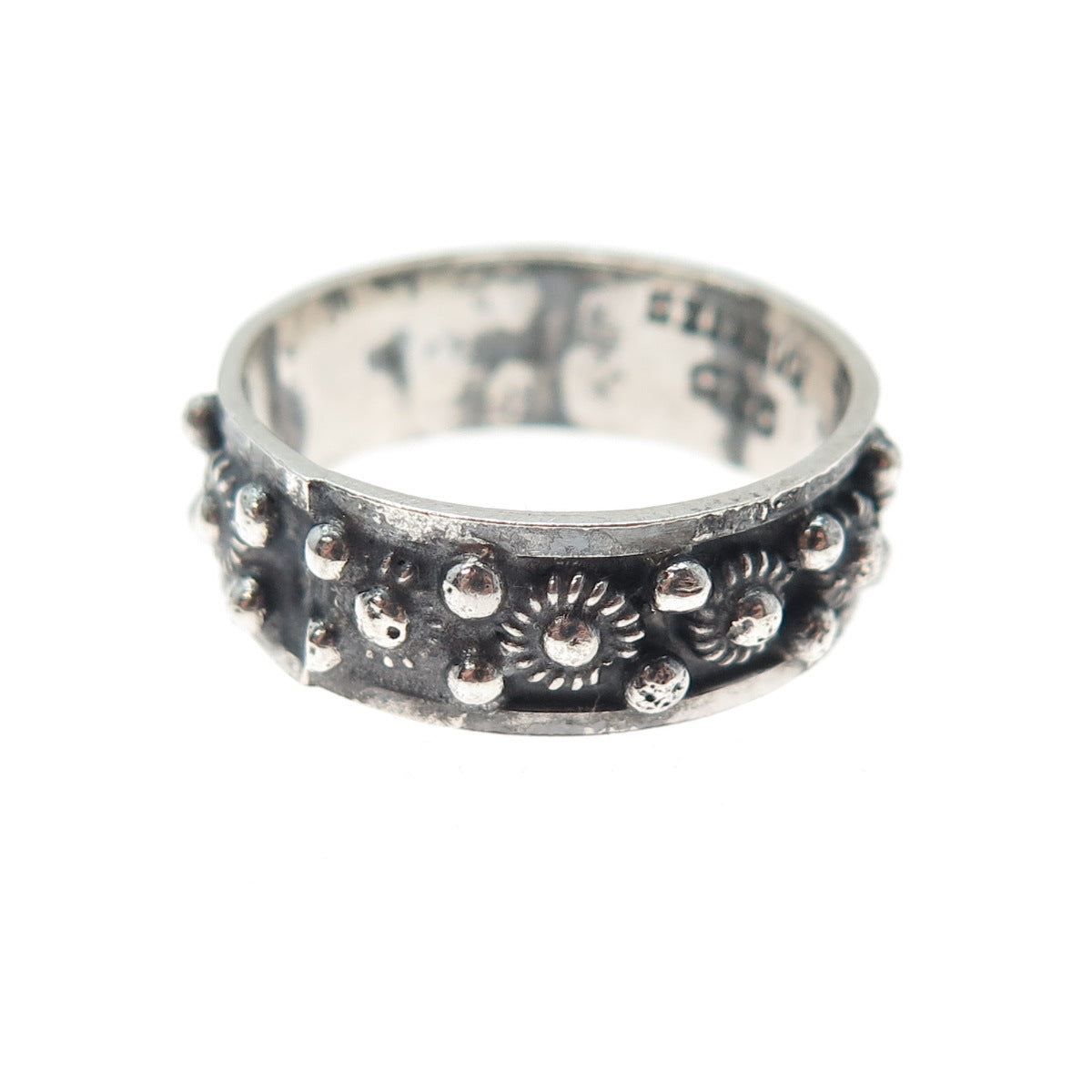 925 Sterling Silver Vintage Mexico Cannetille Band Oxidized Ring Size 8.25