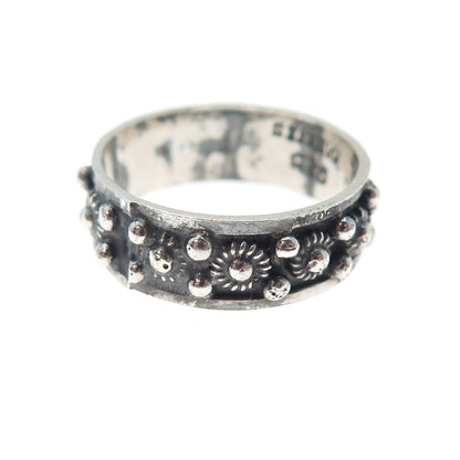 925 Sterling Silver Vintage Mexico Cannetille Band Oxidized Ring Size 8.25