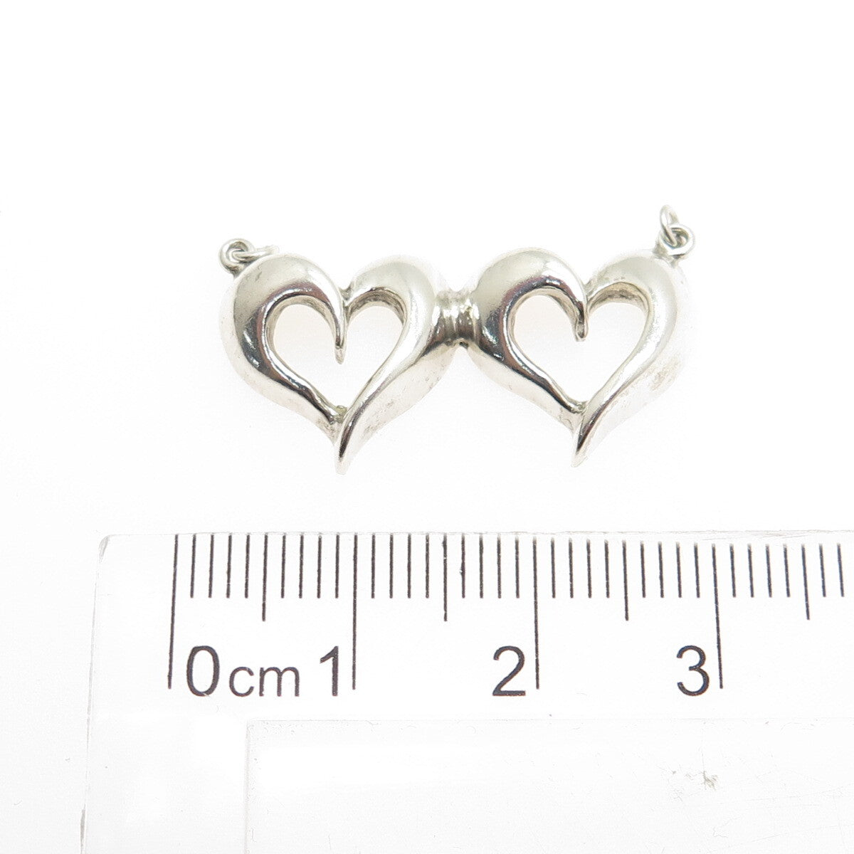 925 Sterling Silver Vintage Couple of Hearts Necklace Central Part