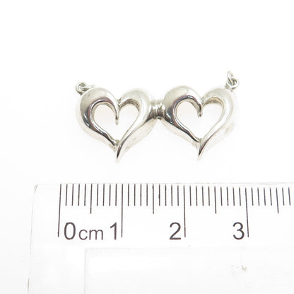 925 Sterling Silver Vintage Couple of Hearts Necklace Central Part