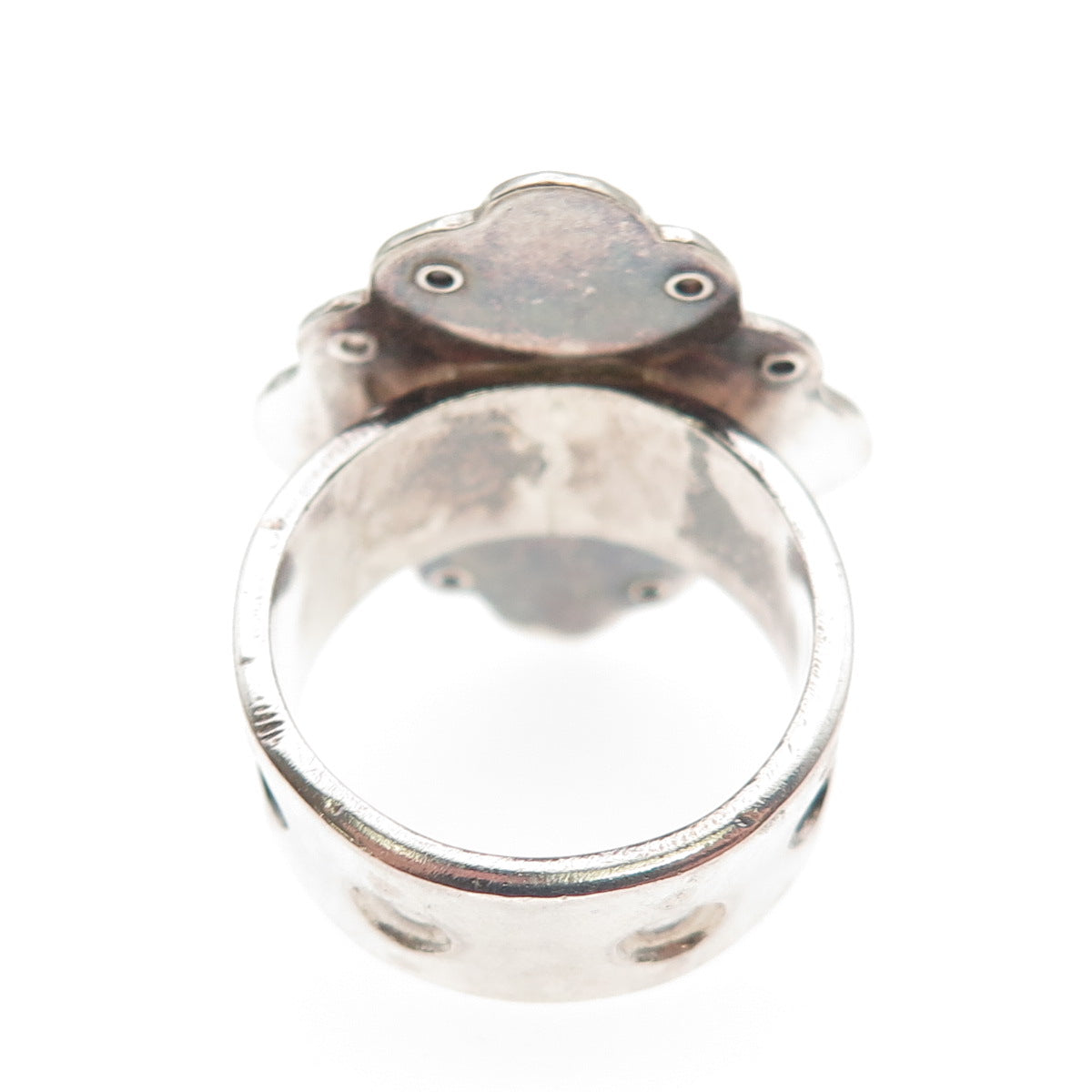 925 Sterling Silver Vintage Real Agate Modernist Oxidized Ring Size 7