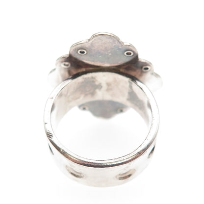 925 Sterling Silver Vintage Real Agate Modernist Oxidized Ring Size 7