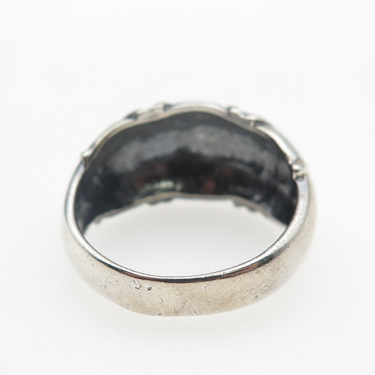 925 Sterling Silver Vintage Modernist X-Shape Dome Oxidized Ring Size 7.75