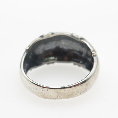 925 Sterling Silver Vintage Modernist X-Shape Dome Oxidized Ring Size 7.75