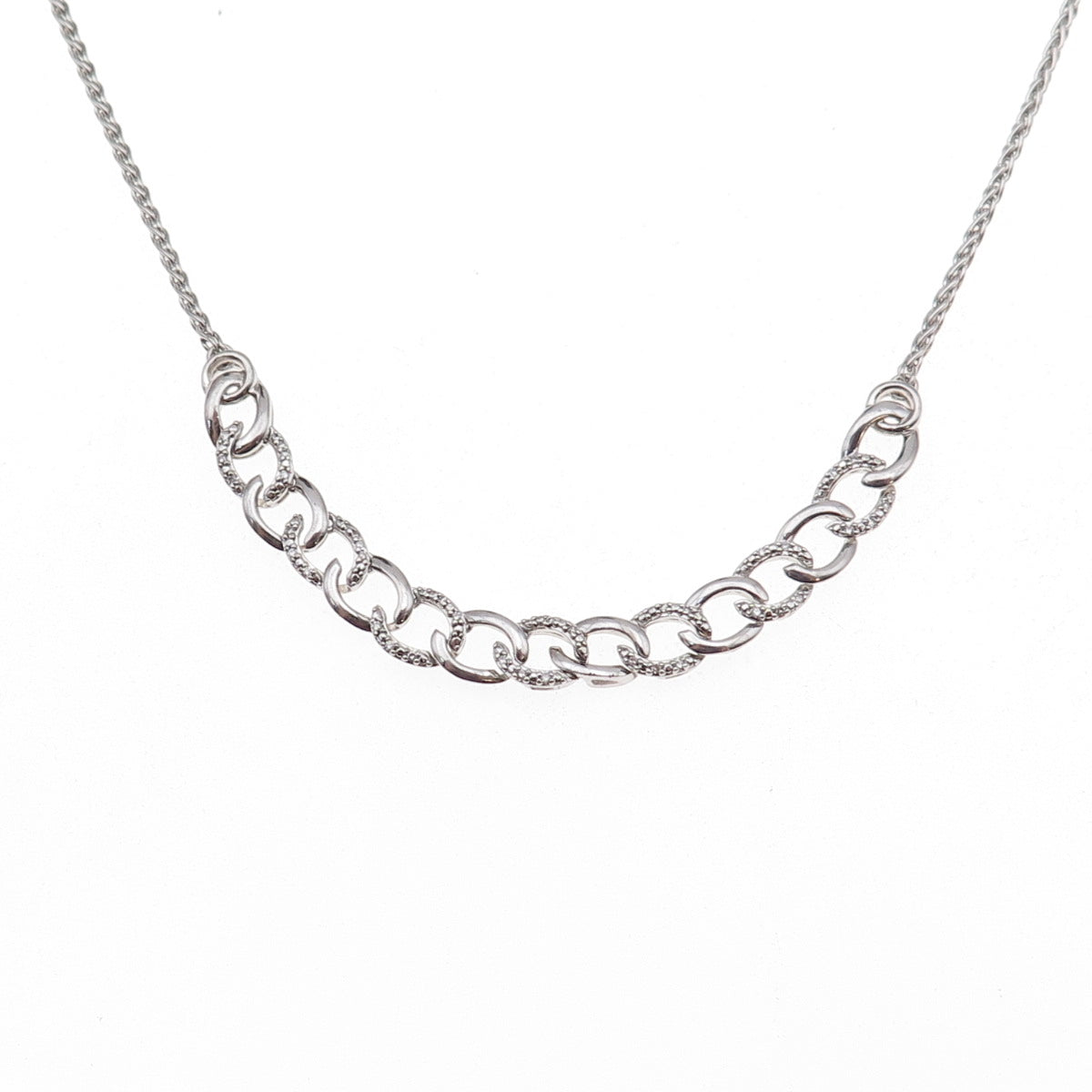 925 Sterling Silver Real Diamond Curb & Spiga Chain Necklace 20"